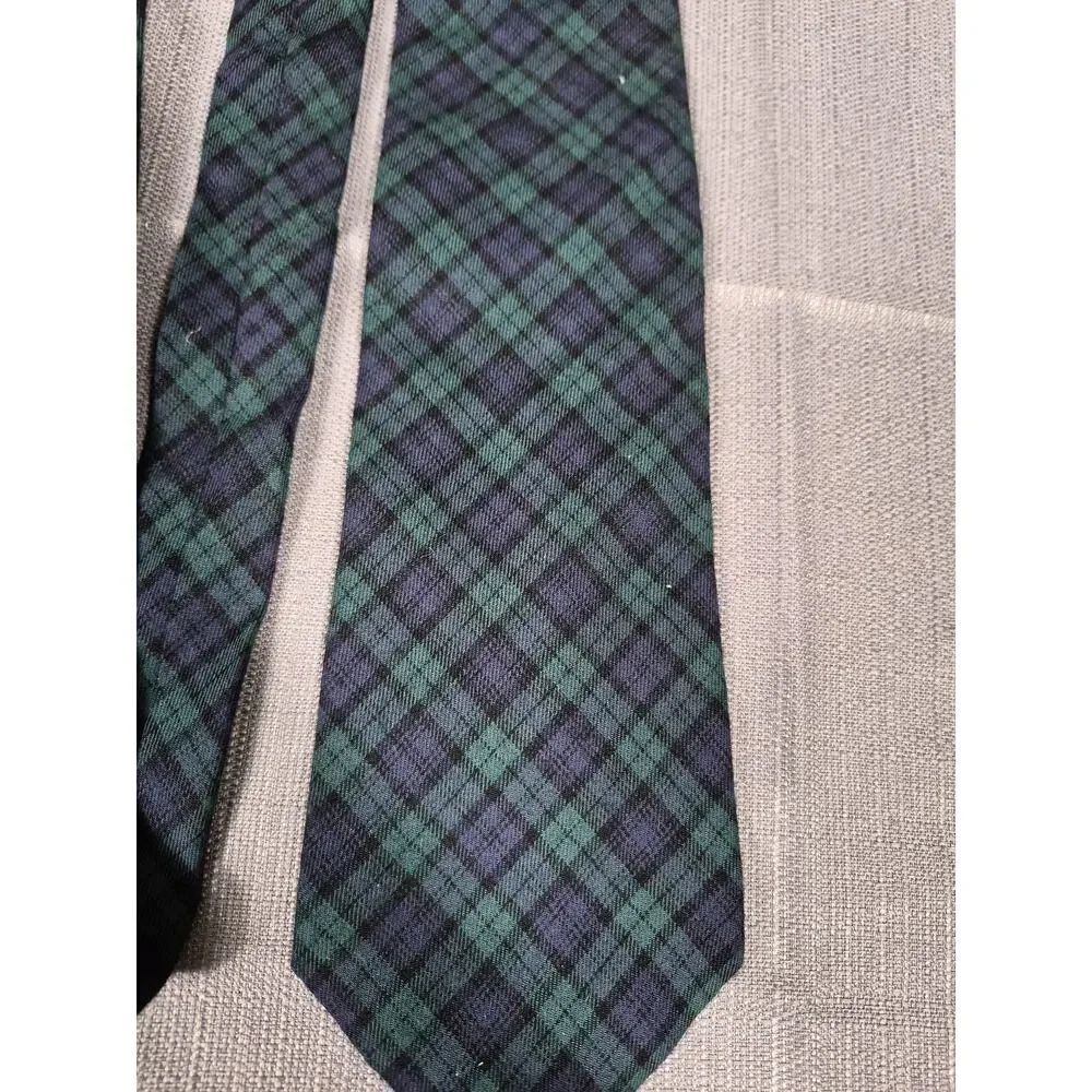 Franco Baretta Tie Mens Green Blue Tartan Plaid 100% Cotton Classic Necktie
